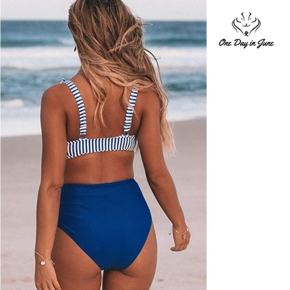 Striped Ruffled High Waisted Bikini - Picture 2 of 3